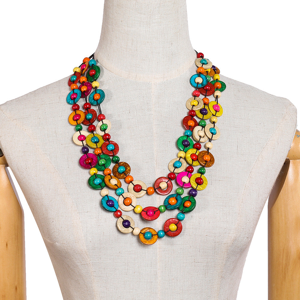 Coconut Shell Tassel Necklace with Ethnic Weaving