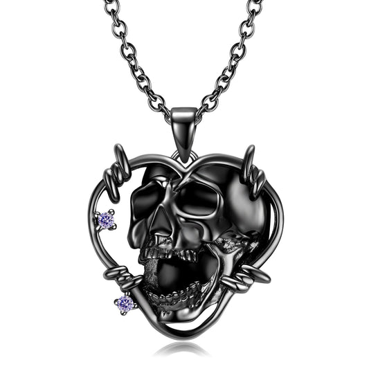 Halloween Scream Skull Heart Shape Pendant Silver Necklace