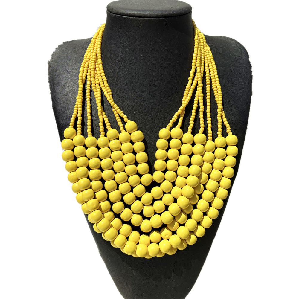 Planderful Savanna Rhythms Necklace – Exaggerated Multi-Layer Wood Bead Design