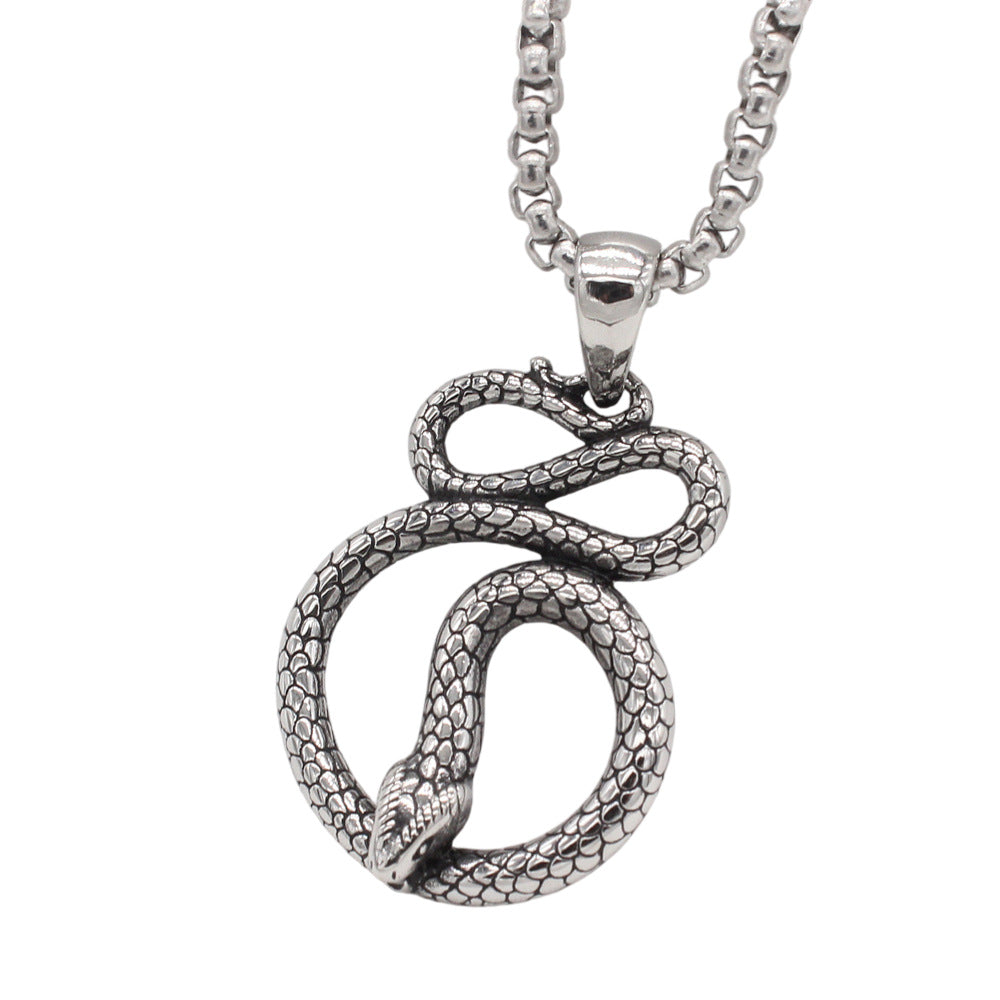 Planderful Jewelry Men's Snake Pendant In Titanium Steel European Retro Style Everyday Genie Collection