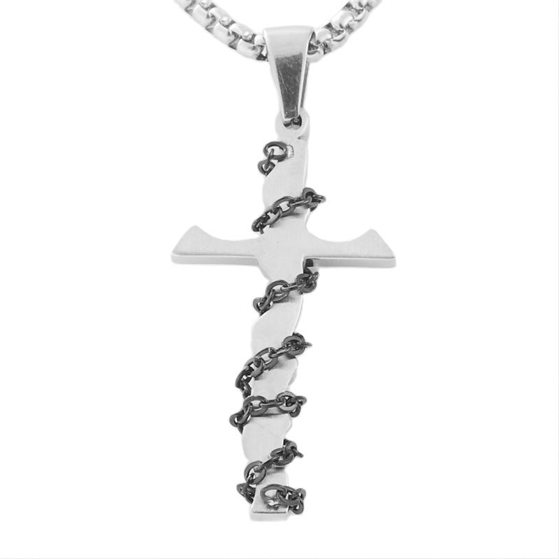 Personalized Retro Men's Titanium Steel Cross Pendant Necklace - Trendy Stainless Steel Design