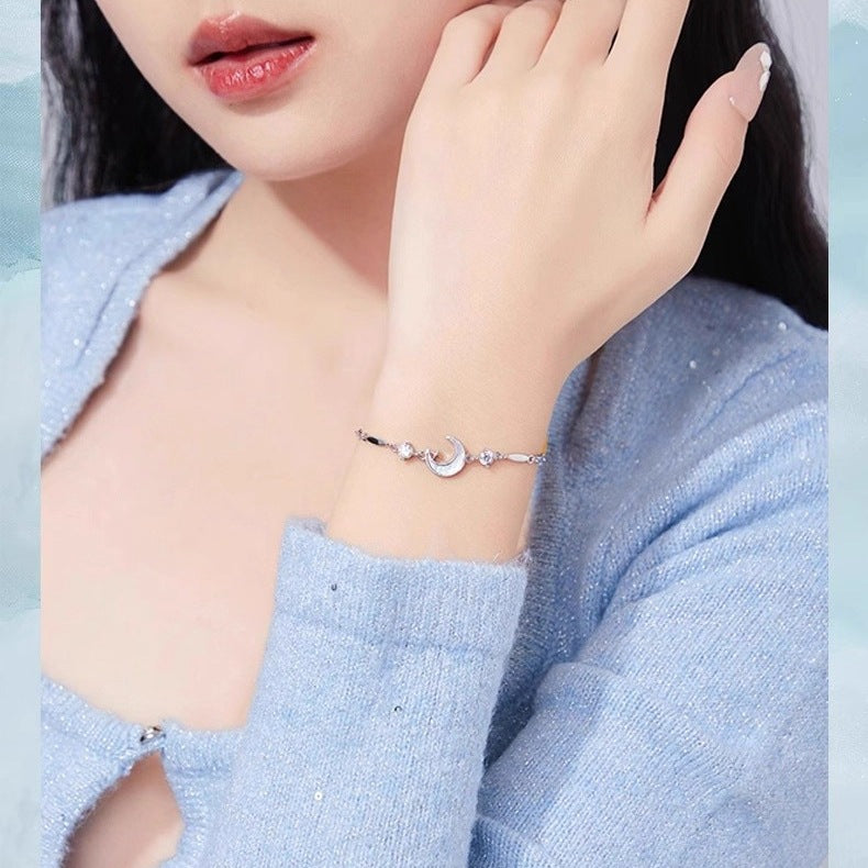 Planderful Shop Sterling Silver Star Moon Bracelet Exquisite Luxury Gift For Girlfriend Christmas Gift