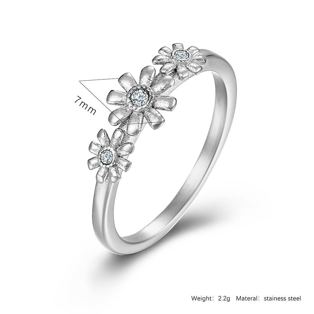 Planderful Everyday Genie Daisy Titanium Steel Ring For Women Light Luxury Jewelry Sizes 5 To 10