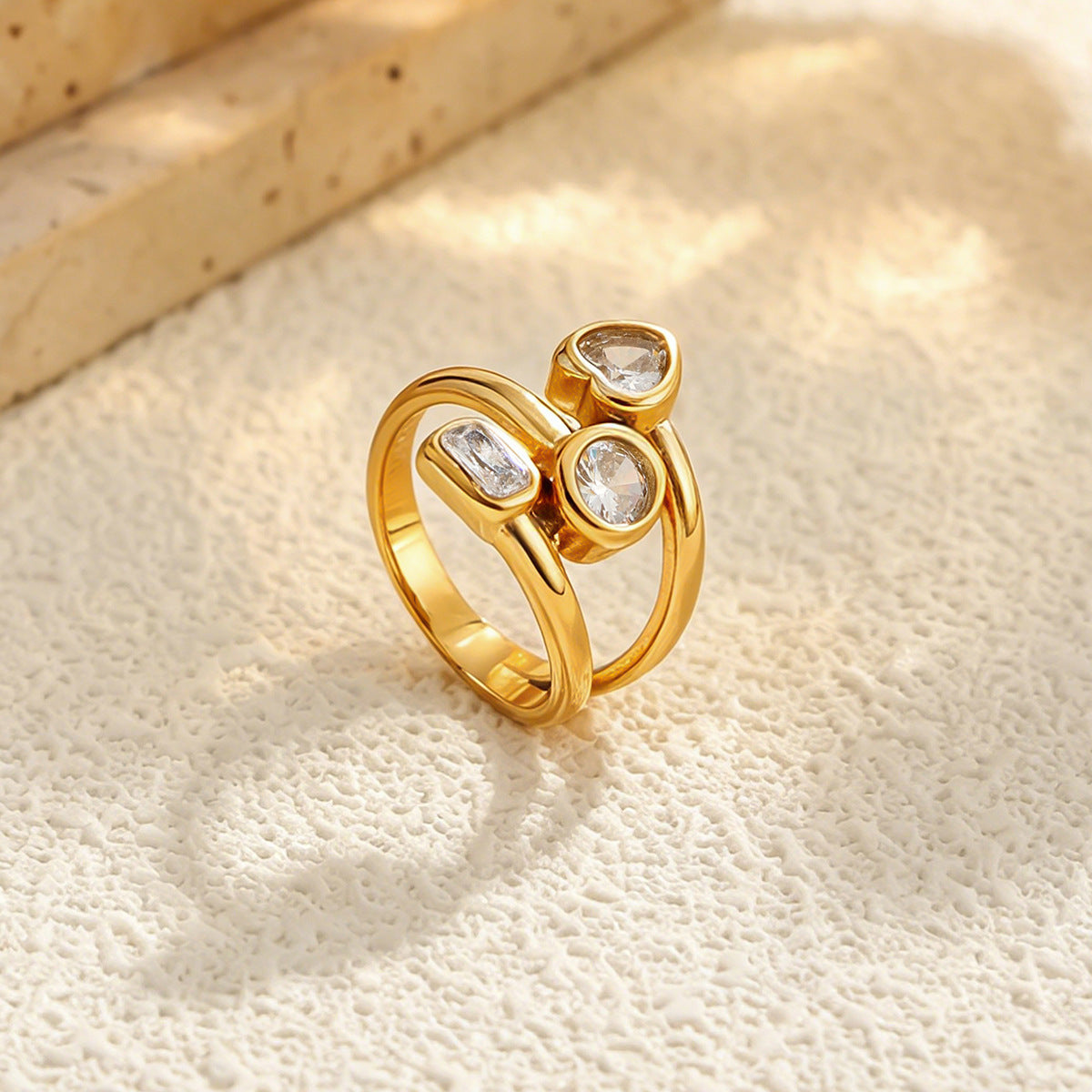 Planderful Pentagram Zircon Ring For Women Open Stainless Steel Statement Jewelry