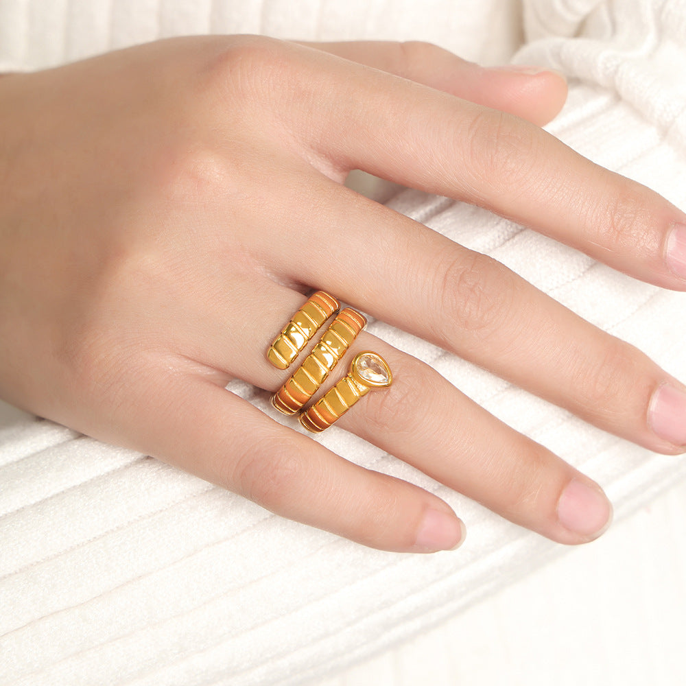 Golden Waterdrop Zircon Open Ring - European Style Fashion Jewelry