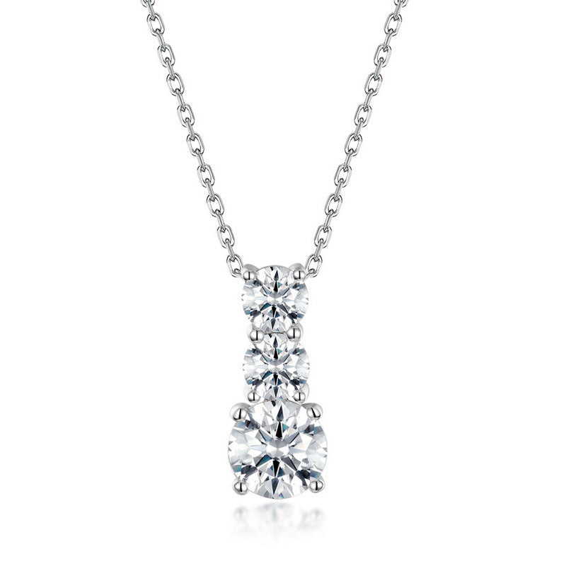 S925 Sterling Silver Moissanite Round Pendant Necklace