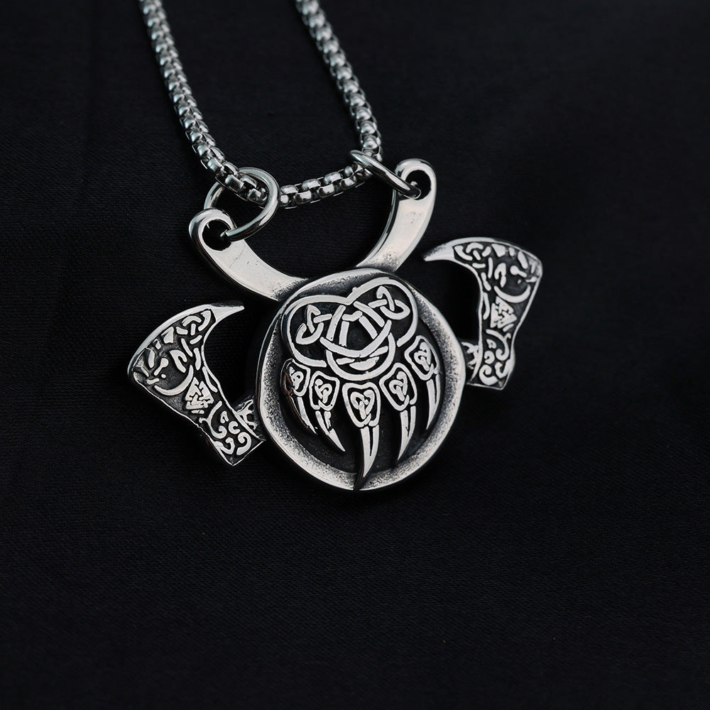 Vintage Nordic Men's Stainless Steel Viking Axe Pendant