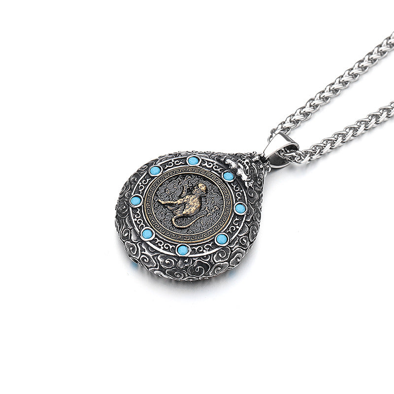 Titanium Steel Necklace – Elegant Bodhisattva Zodiac Pendant Necklace For New Chinese Style