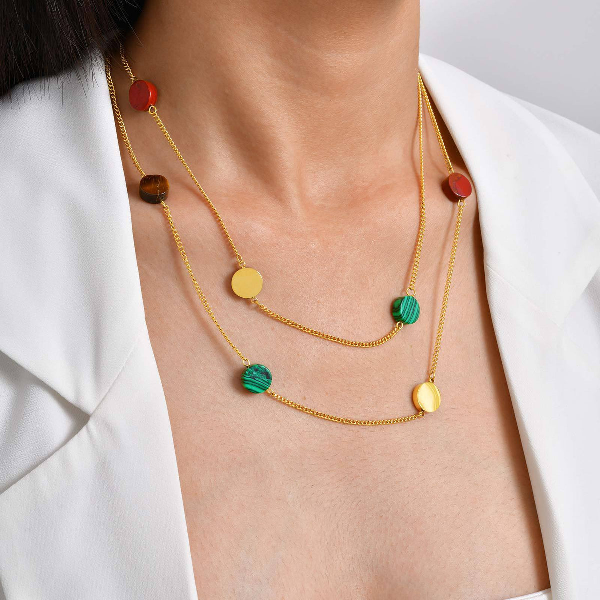 Stainless Steel Women's Style Imitation Pearl Heart Shape Stackable Necklace Gold