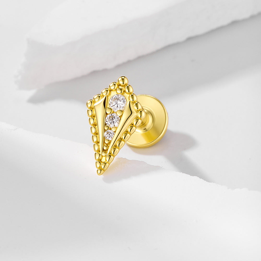S925 Sterling Silver Stacked Geometric Zircon Inlaid Flat Head Thread Piercing Earbone Stud Earrings