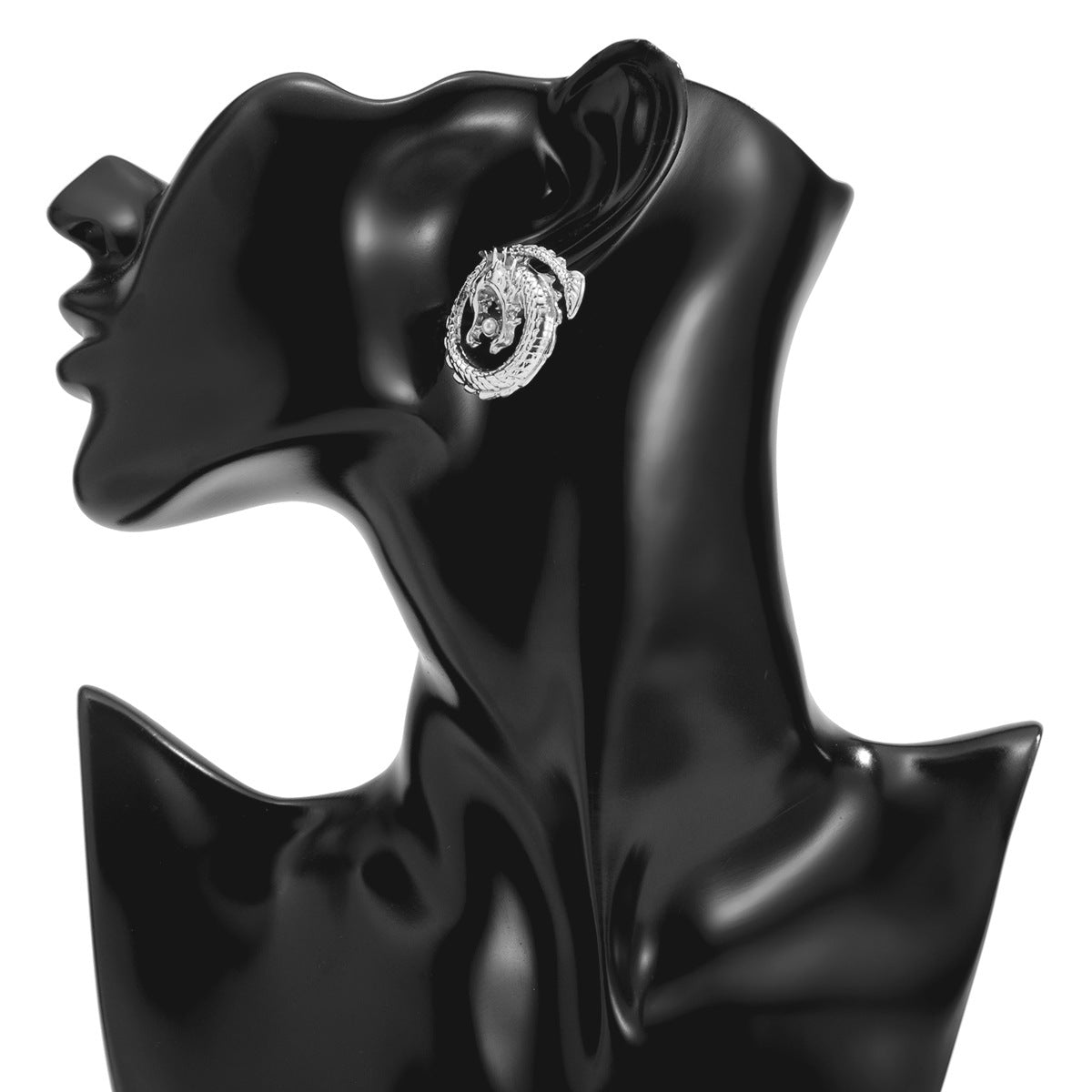 Exaggerated Snake and Dragon Earrings with Zircon Details