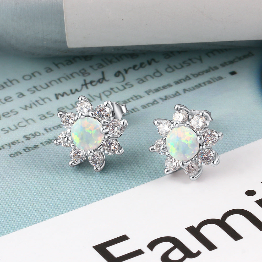 Planderful Jewelry Opal Stud Earrings Sterling Silver