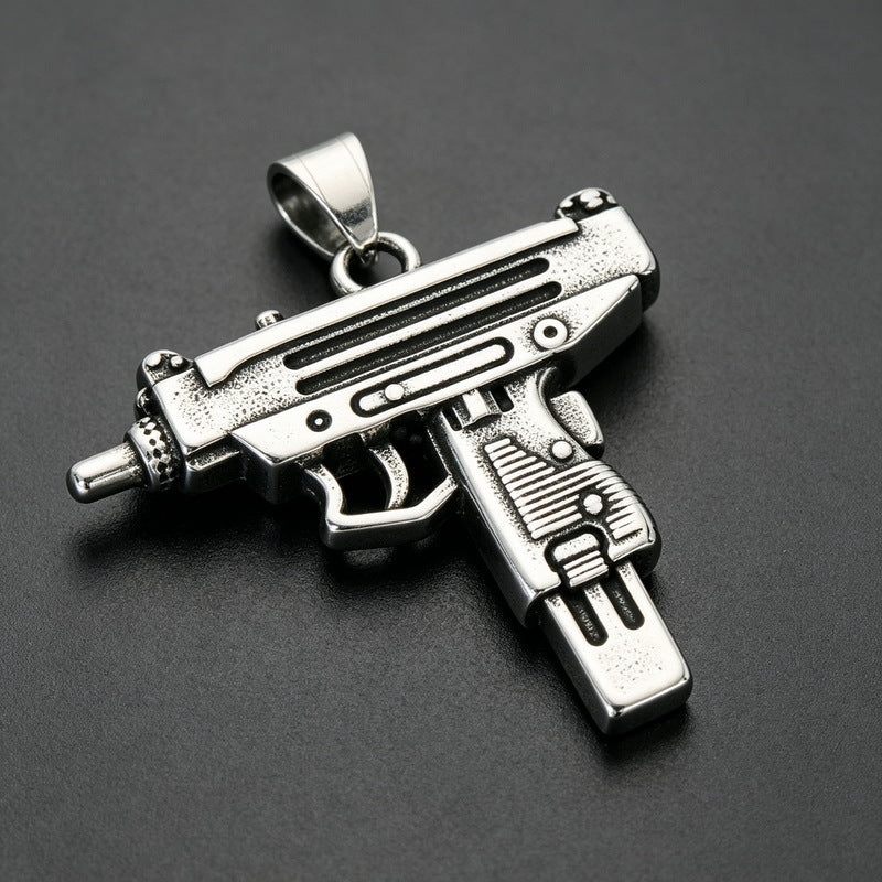Hip Hop Street Hardcore Military Wind Submachine Gun Shape Pendant Punk Gi Stainless Necklace