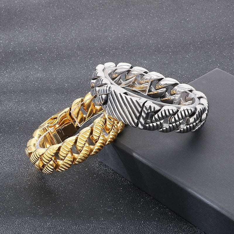 Planderful Titanium Steel Bracelet Unisex Cuban Chain Bold