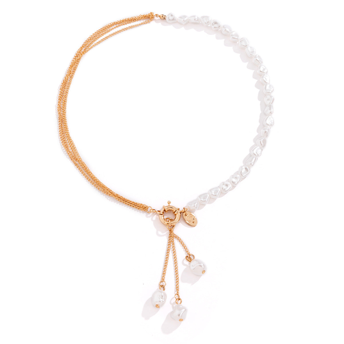 Planderful Vienna Verve Asymmetrical Pearl Fringe Necklace For Bold Punk Style Women