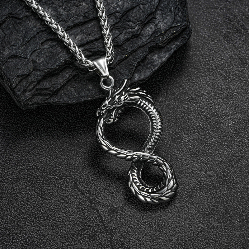 Planderful Titanium Steel Dragon Necklace For Men With Domineering Flame Pendant Premium Hip Hop Jewelry