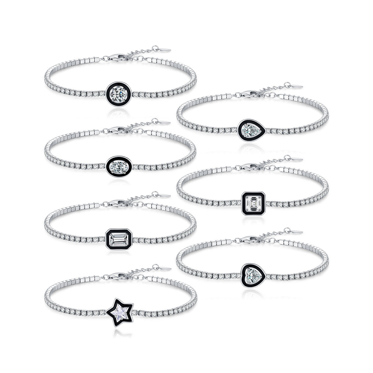 925 Sterling Silver Black Geometric Enamel Bracelet