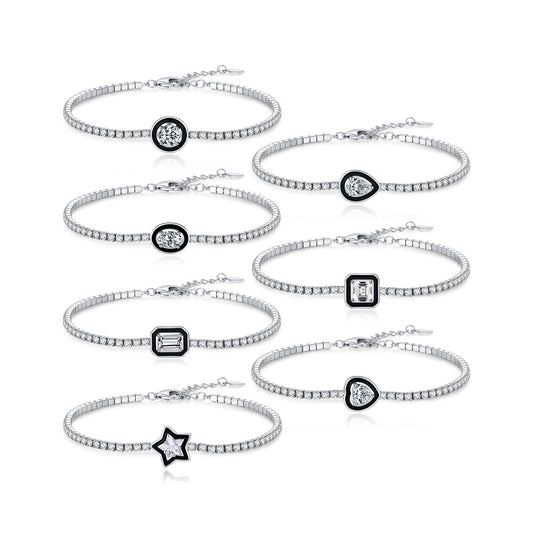 925 Sterling Silver Black Geometric Enamel Bracelet