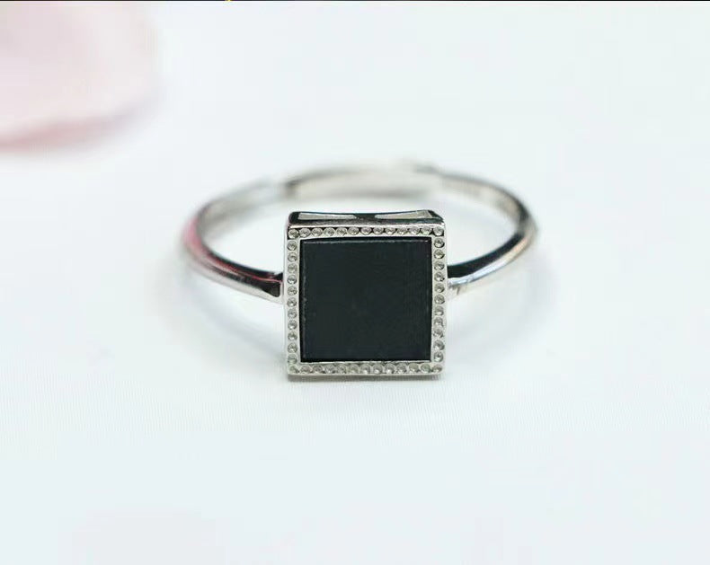Icy Dark Jadeite Square 925 Silver Ring