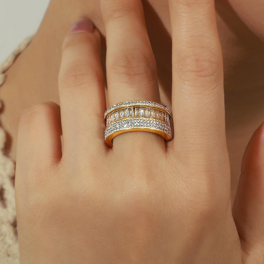 Golden Zircon Ring - High-End Titanium Steel Jewelry for Women