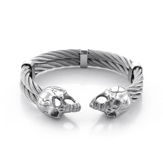 Punk Double Skull Steel Wire Men's Titanium Steel Bracelet