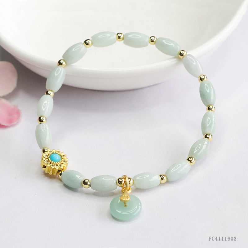 Jadeite Peace Buckle & Rice Bead Beaded Bracelet