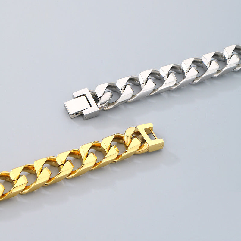 Hip-Hop Button Series – Woven Cuban Chain Dragon Head Buckle Titanium Bracelet