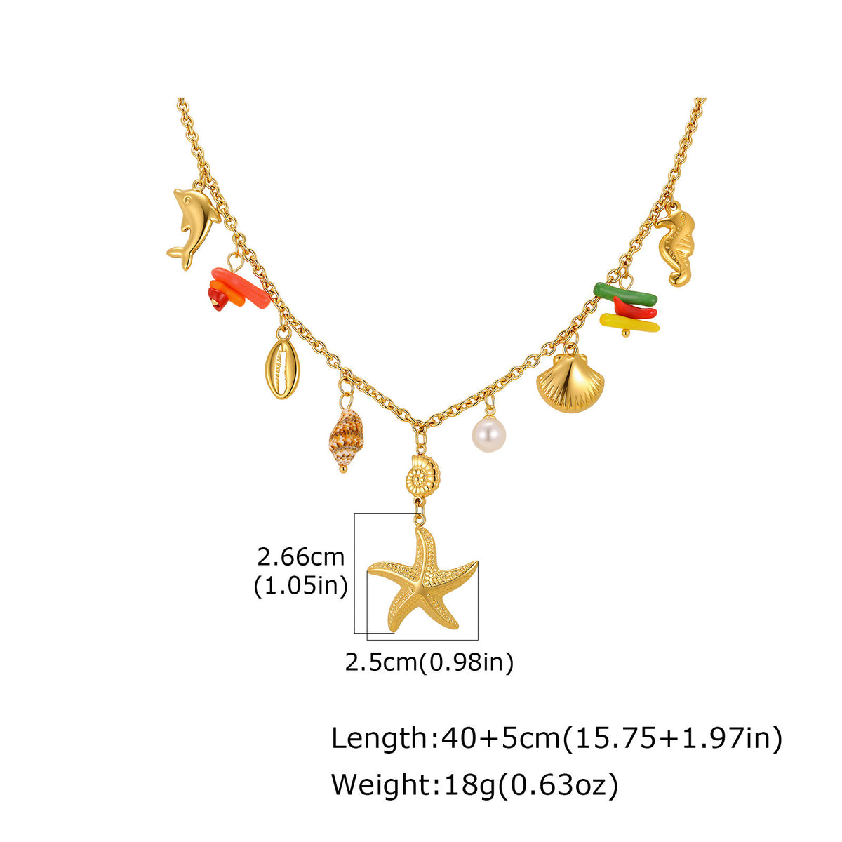 Summer Ocean Wind Dopamine Ladies Stainless Steel Conch Starfish Shell Imitation Pearl Necklace