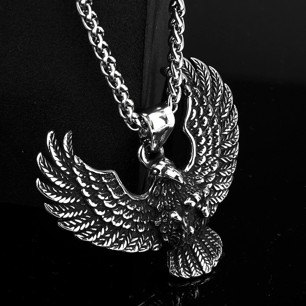 Planderful Titanium Steel Eagle Pendant Necklace For Men Retro Punk Fashion Accessory