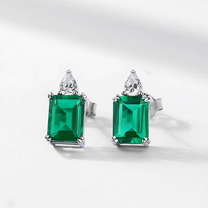 S925 Sterling Silver Lab-Grown Emerald Minimalist Stud Earrings