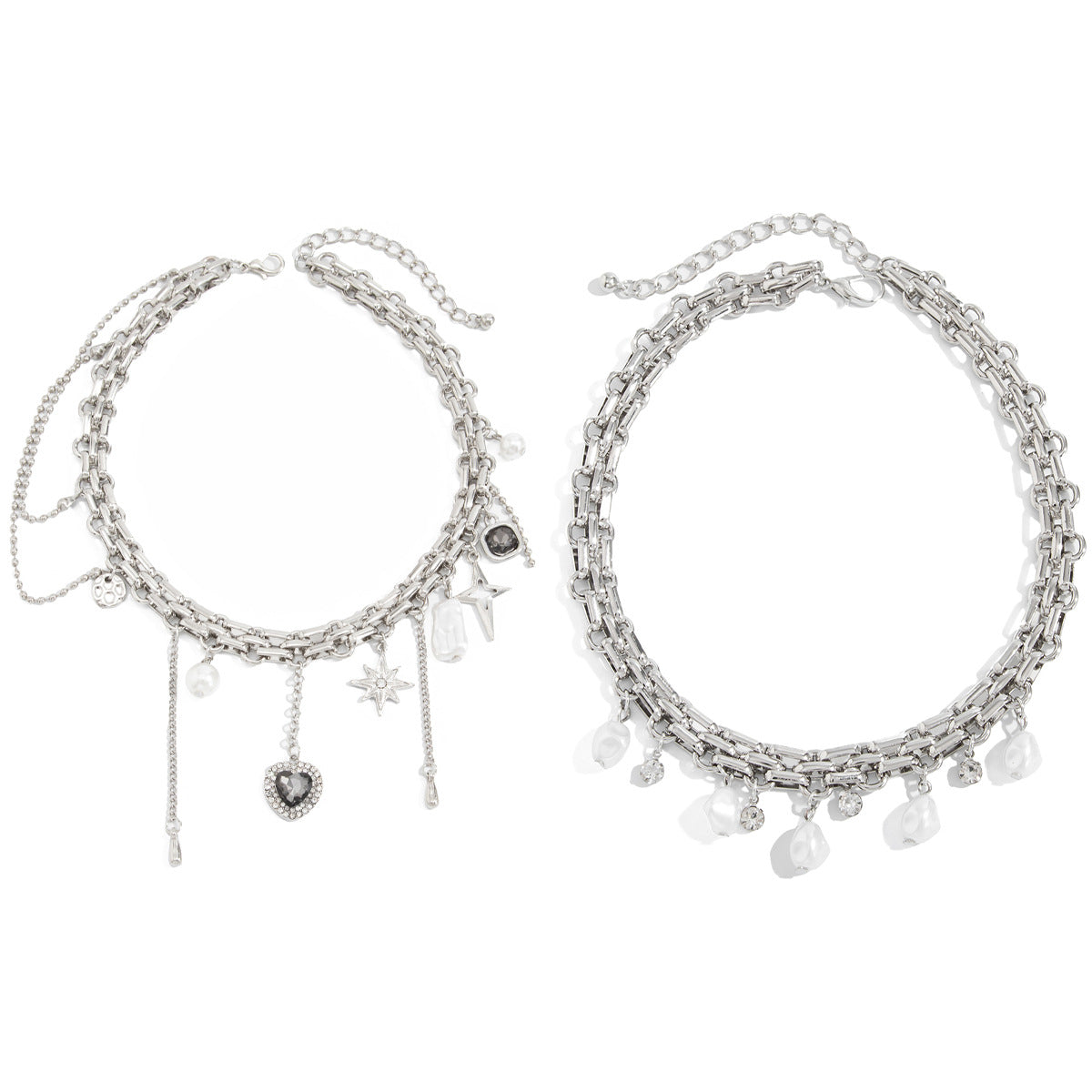 Y2K Heart, Star & Pearl Layered Choker