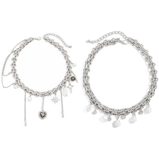 Y2K Heart, Star & Pearl Layered Choker