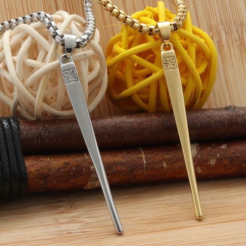 Personalized Titanium Steel Chopstick Pendant Necklace for Men and Women - Retro Punk Style