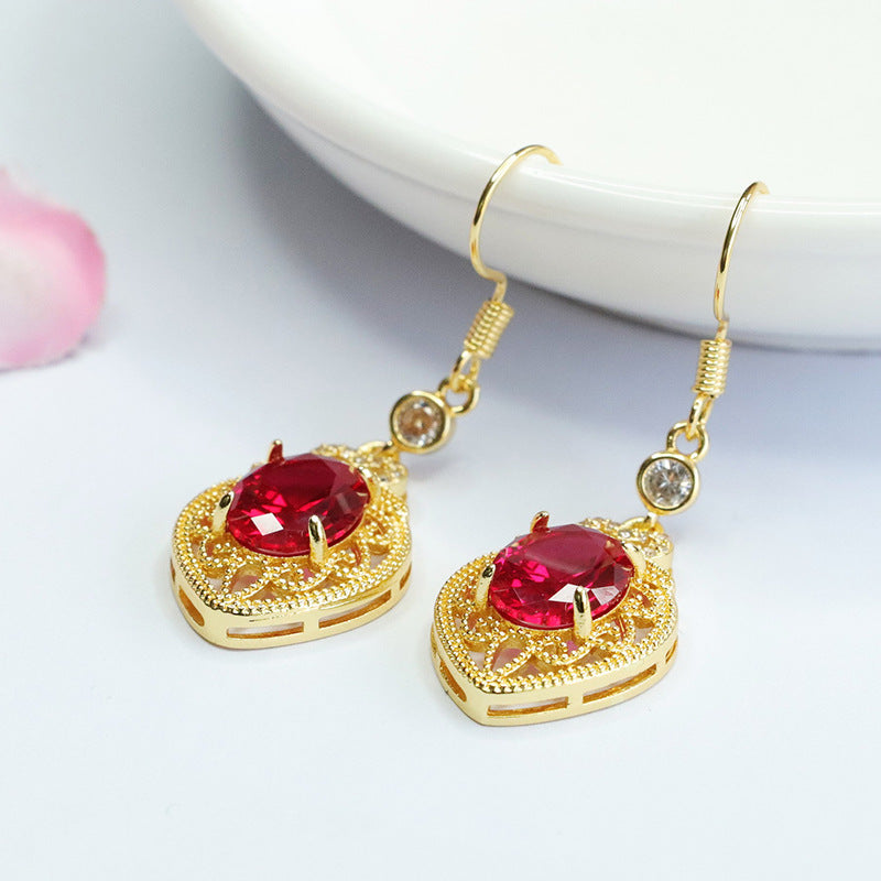 Lab-Grown Ruby Heart Drop Earrings