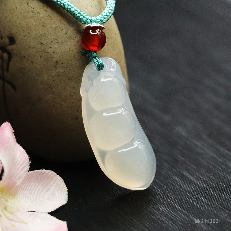 White Chalcedony Fortune Bean Pendant