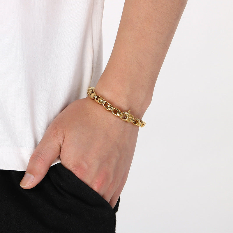 Vintage Punk Style Vacuum Plated 7mm Melon Seed Chain Pattern Spring Buckle Stainless Bracelet