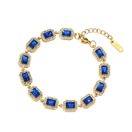 Color Surrounding Square Zircon Stainless Steel Bracelet Palace Style Adjustable