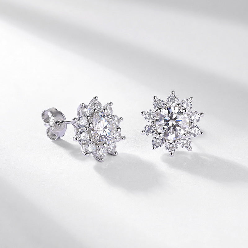 S925 Sterling Silver Moissanite Snowflake Stud Earrings