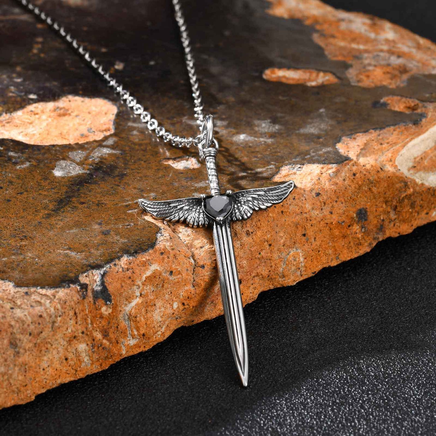Planderful Stainless Steel Wings Pendant Men Diablo Zircon