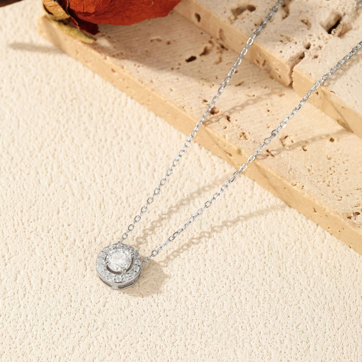 925 Sterling Silver Round Moissanite Necklace