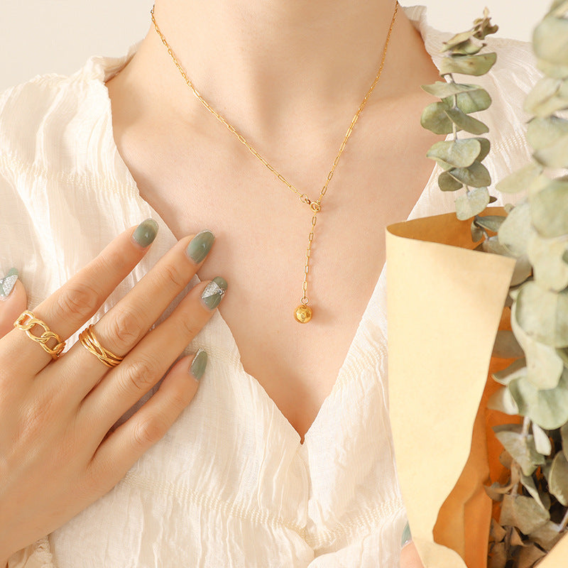 Geometric Ball Pendant Necklace with Adjustable Tassels - Stylish Gold-Plated Women's Jewelry