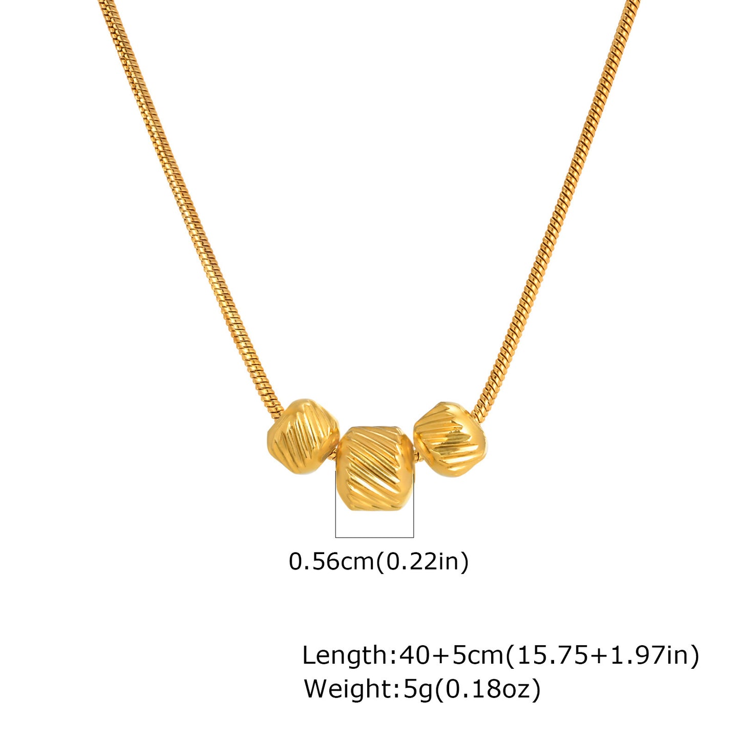 Stainless Steel 3 Bead Necklace Gold Ladies