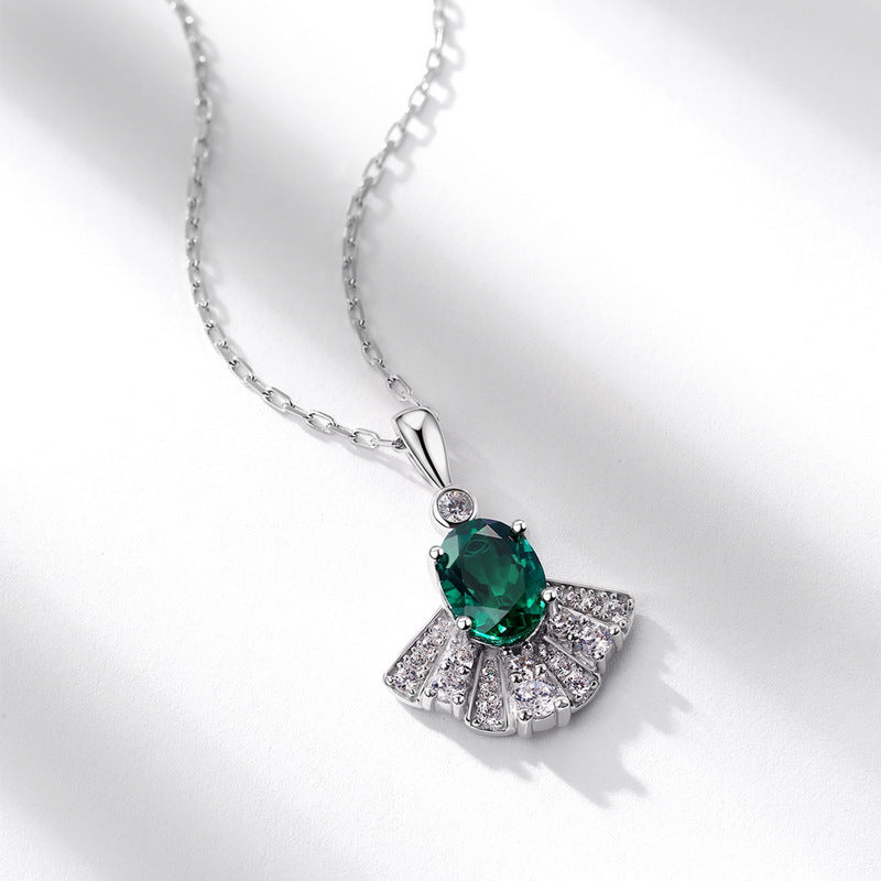 S925 Sterling Silver Lab-Grown Emerald 6 × 8 mm Necklace