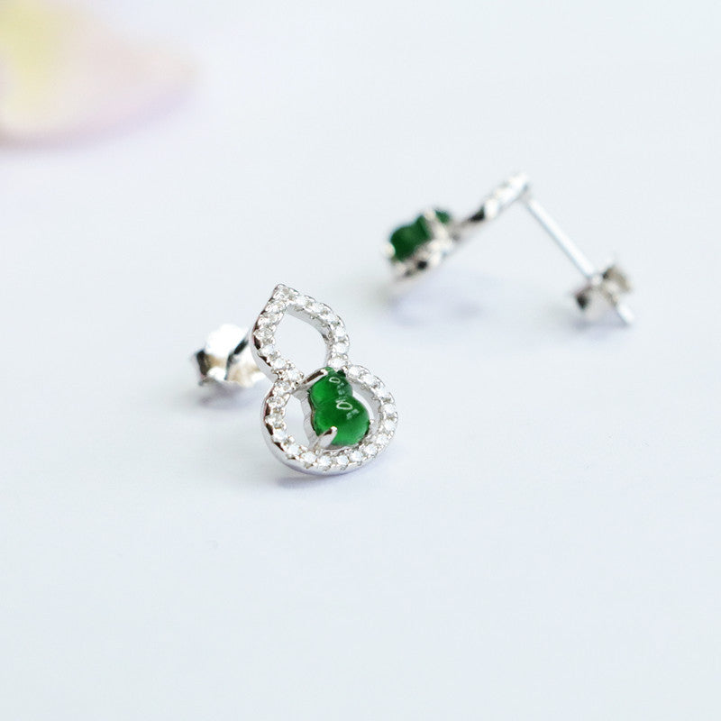 Icy Green Jadeite Gourd 925 Silver Stud Earrings
