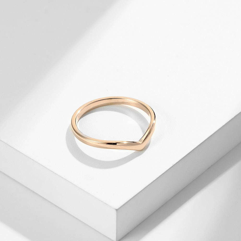 Planderful Titanium Steel Ring For Women Minimalist Plain Band With Geometric Heart Accent Glossy Finish