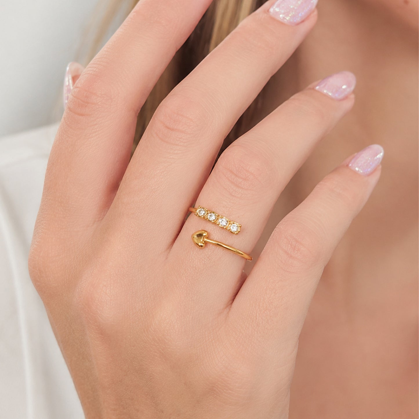 Planderful Everyday Genie Zircon Ring Four Zircon Open Stainless Steel Adjustable Jewelry For Women And Men