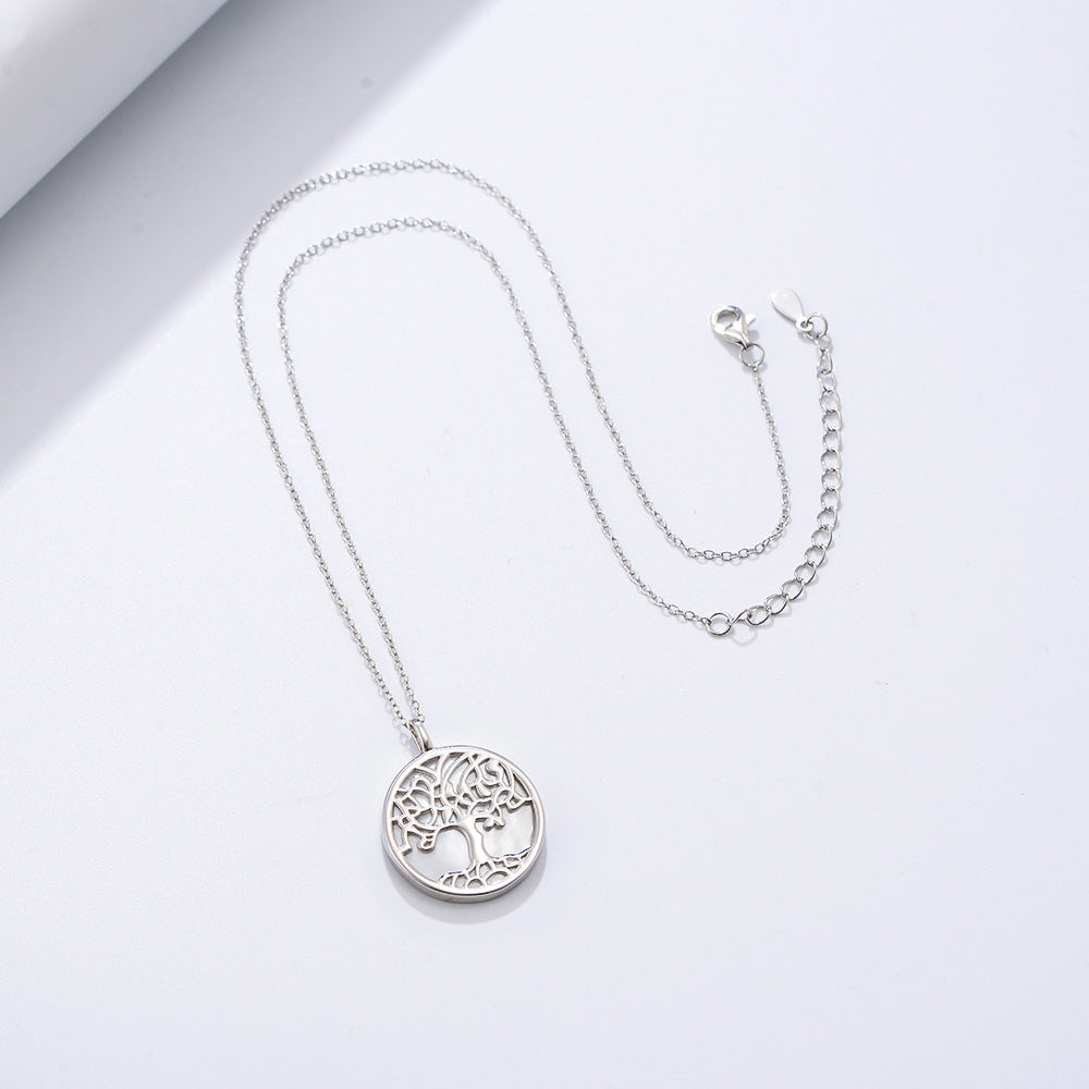 S925 Sterling Silver Tree Of Life Pendant Necklace Natural Shell