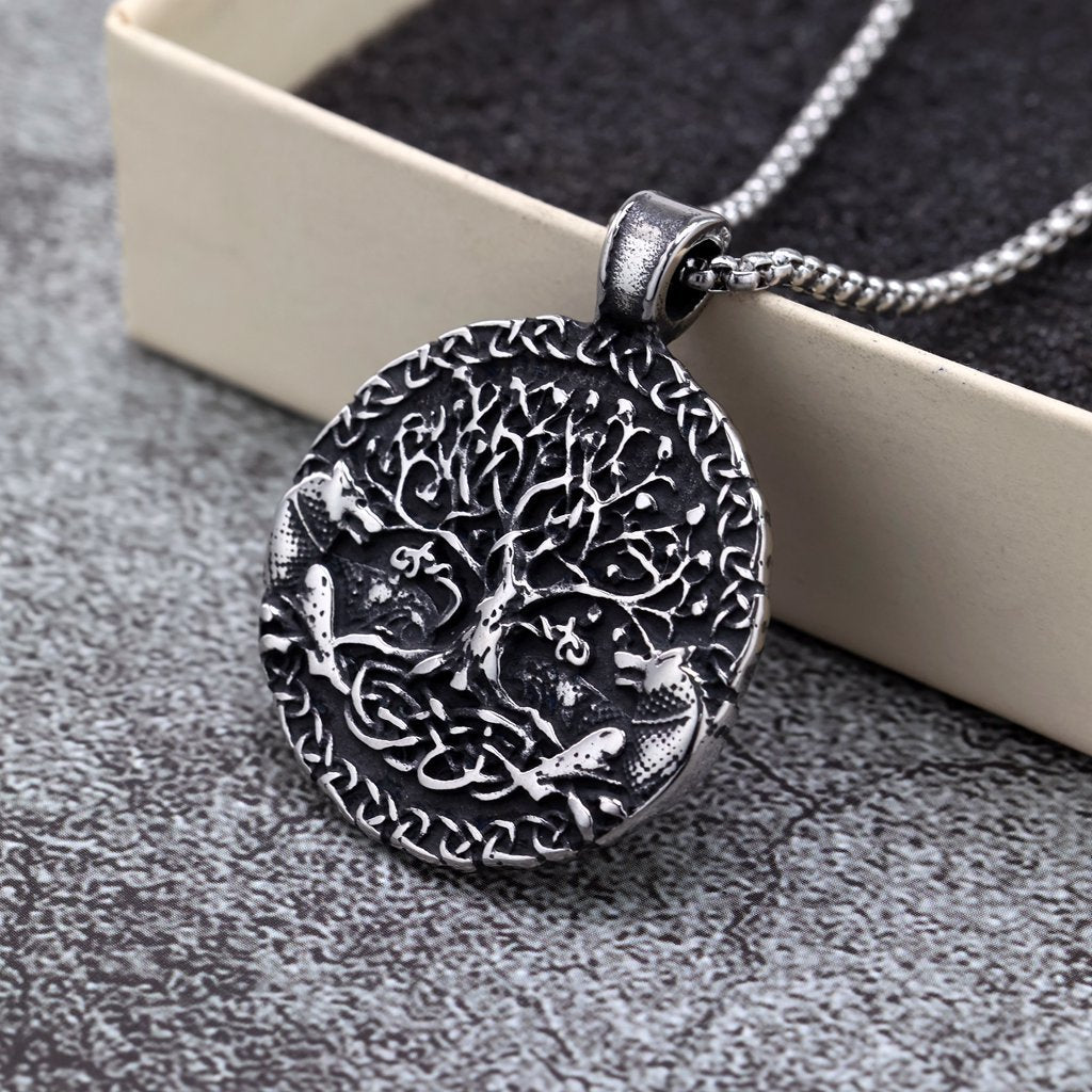Planderful Viking Tree Of Life Pendant Necklace Stainless Steel Double Sided For Men And Women