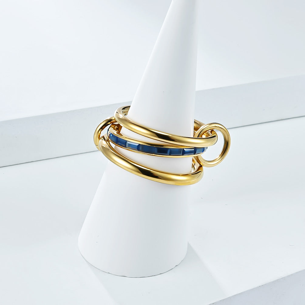 Zircon Stacking Ring Three Layer Design By Planderful Shop For Women Titanium Steel Plated 18K Gold Elegant Luxurious