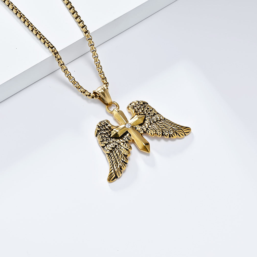 European And American Retro Archangel Wings Cross Necklace